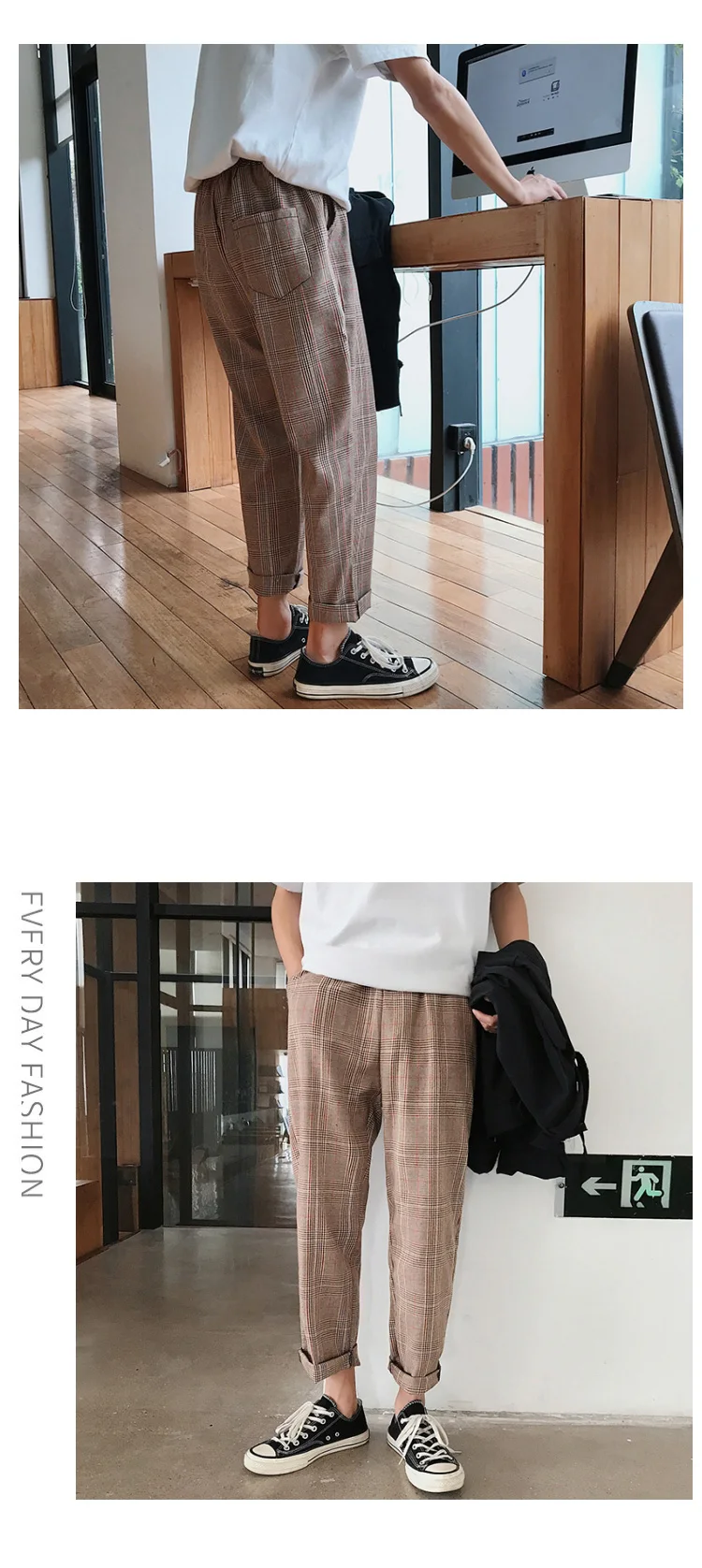 Liketkit Men Women Korean Black Plaid Casual Pants Mens Harajuku Streetwear Harem Pants Male Hip Hop Checkered Trousers 5XL