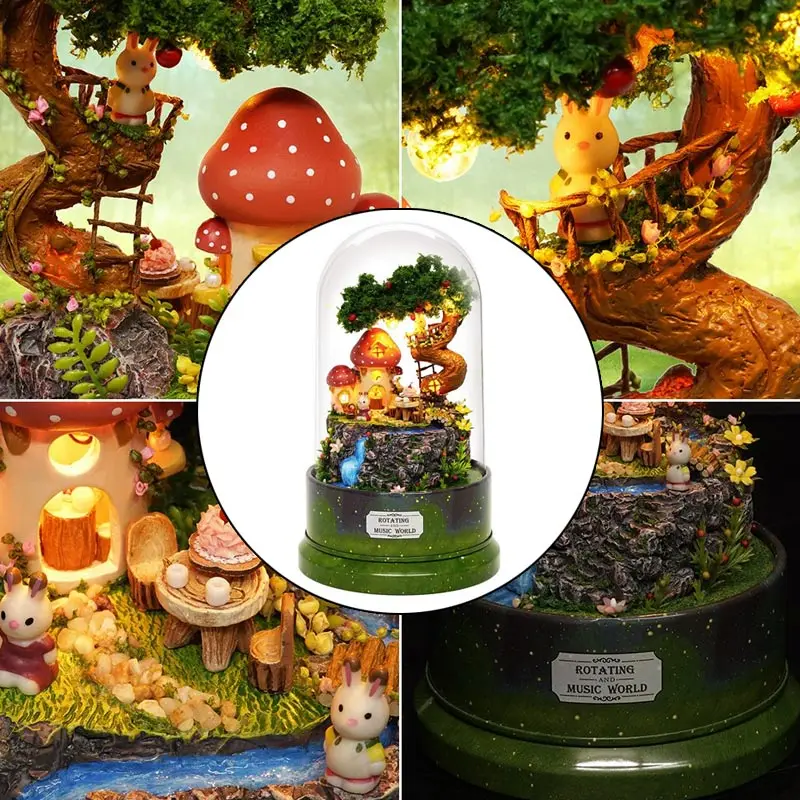 DIY музыкальный кукольный домик Миниатюрная пластиковая головоломка музыкальная шкатулка Вращающаяся мини-домик музыкальная шкатулка Сделай Сам Высокопроизводительные коллекционные игрушки