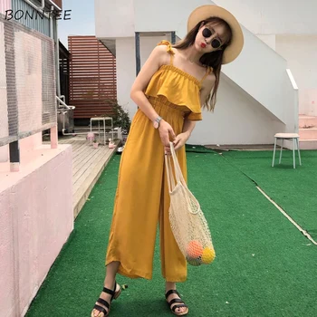 

Jumpsuits Women Wide Leg Jumpsuit Summer Ankle-Length Ruffles Womens Students Casual Vacation Sweet Strap New Korean Style Girls