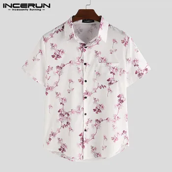 

Fashion Shirt Men Streetwear Beach Short Sleeve Slim Casual Floral Printed 2020 Summer Camisa Lapel Mens Hawaiian Shirts INCERUN