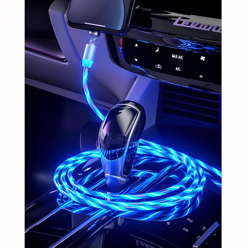 3 in 1 Magnetic Cable LED Micro USB Cable Lighting Type C Wire For iPhone Samsung 5