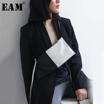 

[EAM] Women New Black White Contrast Color Pu Leather Personality Accessories Fashion Tide All-match Spring Autumn 2020 1D3470