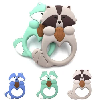 

2020 New Baby Silicone Safety Teething Chewing Food Grade Cartoon Animal Cute Teether Beads Raccoon Necklace Pendant Toy