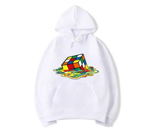 Мужские толстовки, новая весенне-осенняя модная Толстовка Rubik's Cube с принтом, мужские повседневные толстовки, Мужская теплая и велюровая Толстовка - Цвет: Белый