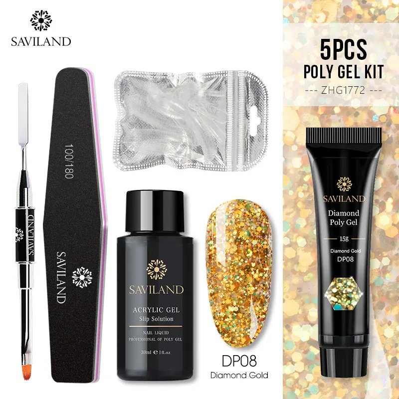 15ML 5PCS SET 8 SAVILAND алмазные блестящие полигелевые наборы для наращивания ногтей, УФ светодиодный Гель-лак, лак с блестками, быстрое строительство, профессиональный для ногтей - Цвет: 15ML 5PCS SET 8