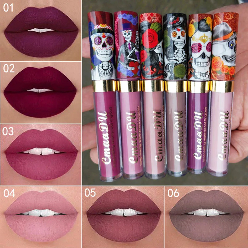 Hot Sales 6 Colors Waterproof Nude Matte Velvet Glossy Lip Gloss Lipstick Halloween style Lip Tint Women Fashion Makeup Cosmetic Hot Sales 6 Colors Waterproof Nude Matte Velvet Glossy Lip Gloss Lipstick Halloween style Lip Tint Women Fashion Makeup Cosmetic