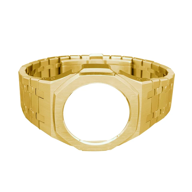 GMAS2100 Hontao Casioak Mini All Metal Mod kit Watch Case Bezel with Screw Watch Band DIY Stainless Steel for Smallest GMA-S2100 Golden