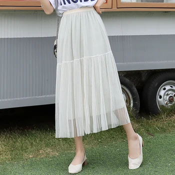 

New High Quality High-waisted Mesh Skirt Gold Piece Pleated Skirt Western Skirt Fairy Long Skirts Women's