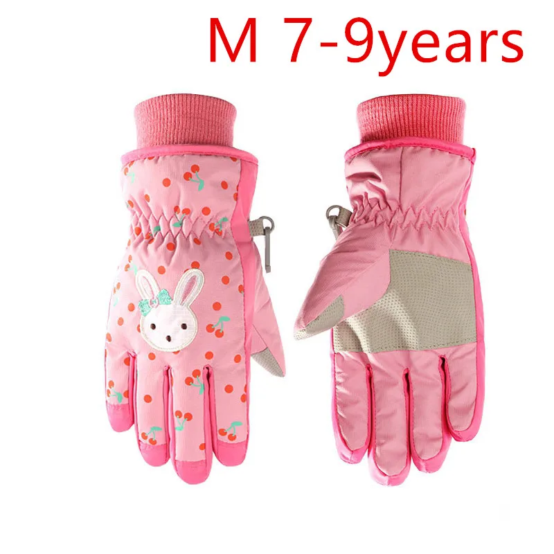 Перчатки для катания на лыжах, Детские Зимние лыжный с подогревом перчатки для девочек, спортивные водонепроницаемые ветрозащитные зимние варежки - Цвет: M 7-9years