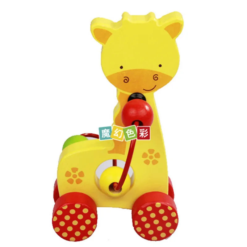 

Wooden Mini Cartoon Animal Bead-stringing Toy Hand Push Small Car 0-3-Year-Old Children'S Educational Wooden Toy