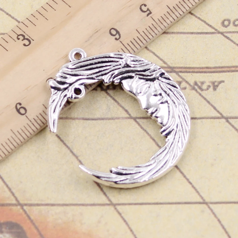 달 얼굴의 남자 매력 38x32mm 티베트어 청동 실버 컬러 펜던트 골동품 보석 만들기 DIY 수제 공예, 10 개