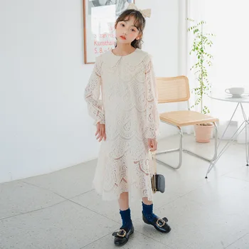 

4 To 16Y Kids and Teen Girls Long Style Lace Dress Autumn 2020 New Korean Children Sweet Clothing Cute Princess Dresses, #9160