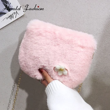 

Fashion Plush Chain Women Shoulder Bags Designer Female Bags Faux Fur Crossbody Bag Handbag Messenger Small Flap Lady Purse