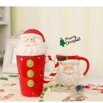 

Christmas Ceramic Tea Mugs Funny Travel Coffee Mug Cute Tumbler Santa Claus Snowman Penguin Elk Girls Boys Friends Gifts