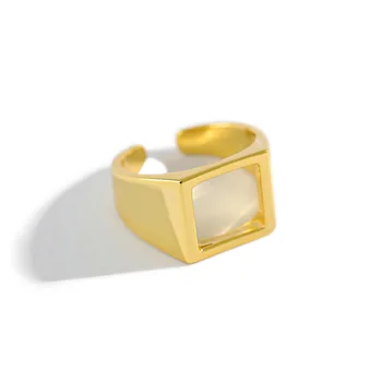 

18K gOLD pLATED Authentic 925 sterling silver White/ Gold Hollow Square Band Geometric Ring adjust Jewelry Men's Women's TLJ1231
