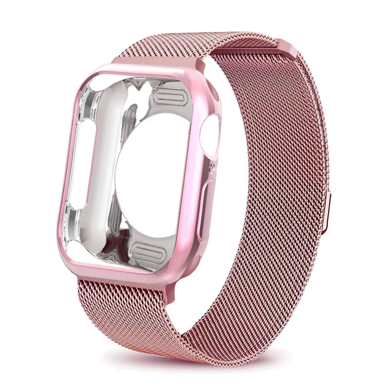 Ремешок+ чехол для apple watch band Mlianese Loop apple watch 4 3 band 42 мм 38 мм iwatch band 44 мм 40 мм correa pulseira bracelet - Цвет ремешка: pink gold