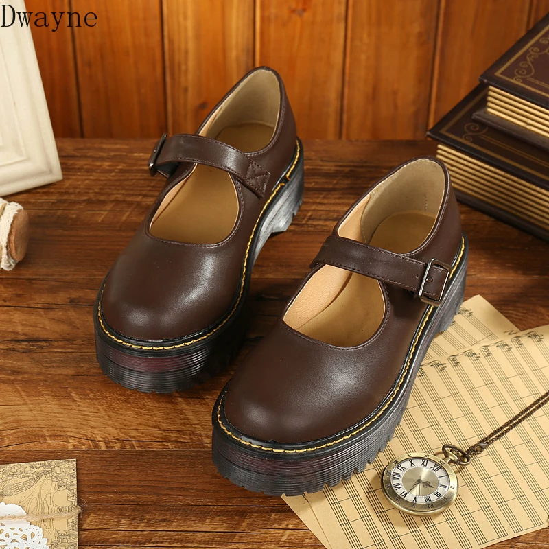

Japanese shallow mouth with Mary Jane single shoes female word buckle retro art thick platform shoes
