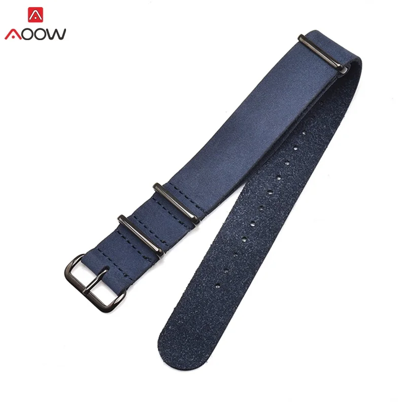 blue-black buckle AOOW ремешок для часов из натуральной кожи ZULU ремешок для часов NATO 18 мм 20 мм 22 мм 24 мм черная пряжка аксессуары для часов Высокое качество - Цвет ремешка: blue-black buckle