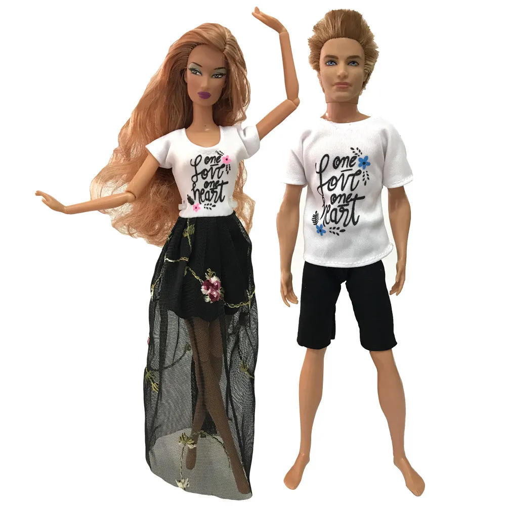 NK 2 Pcs /Set Daily Casual Couple Doll Dress For Barbie Doll Accessories Boy Girl Clothes Birthday Gift Toy For Ken Doll JJ - Цвет: Two Dress  B