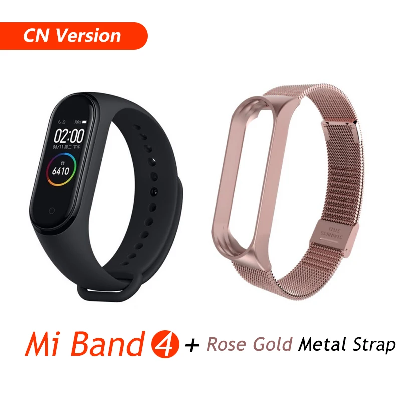Xiaomi mi-браслет 4 музыкальный смарт-браслет mi Band 4 браслет пульсометр фитнес 135 мАч цветной экран Bluetooth 5,0 браслеты - Цвет: CN Add Rose Gold