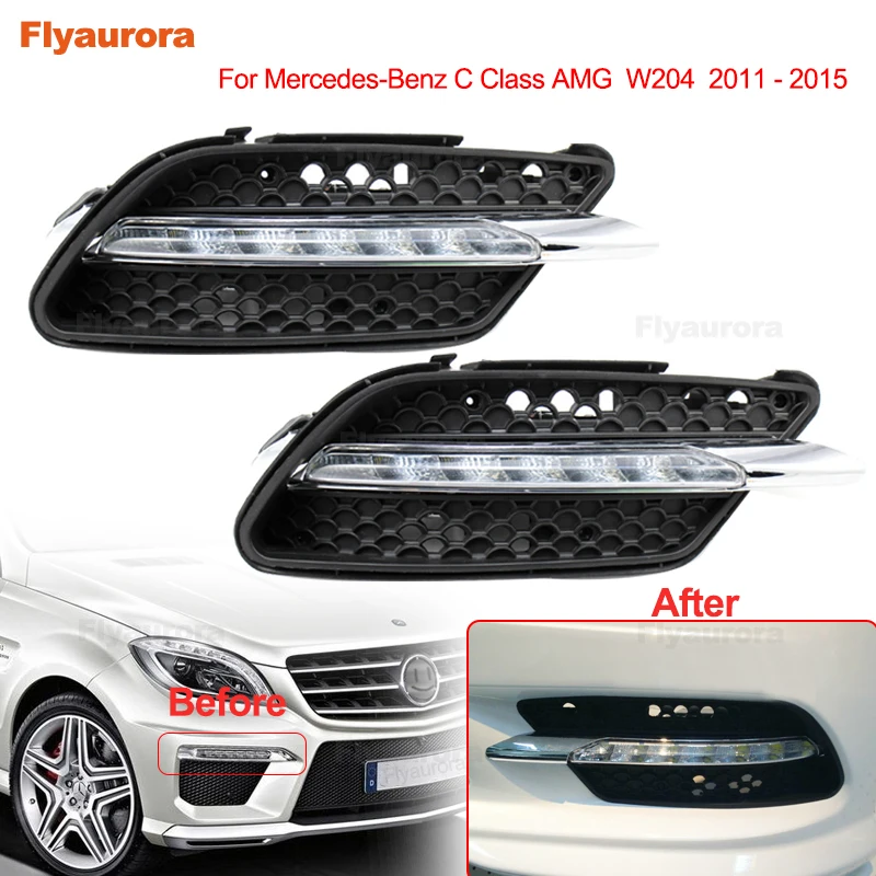 

1 Pair Car LED Daytime Running Lights DRL Fog Bumper Light Head Lamp Cover for Mercedes-Benz AMG w204 2011-2015 C200 C260 C300