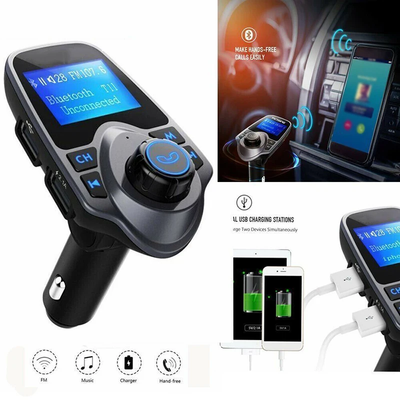 Автомобильные хэндс-фри Bluetooth Беспроводной автомобиля с разъемом подачи внешнего сигнала AUX приемник FM адаптер USB Зарядное устройство 1,44 дюймов Большой Экран