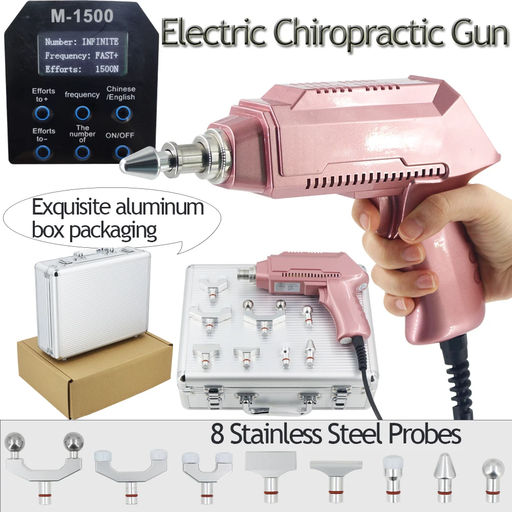 

2023 New Electric Chiropractic Adjustment Tools 1500N 8 Heads Back Chiropractic Massage Gun Physiotherapy Spinal Body Massager