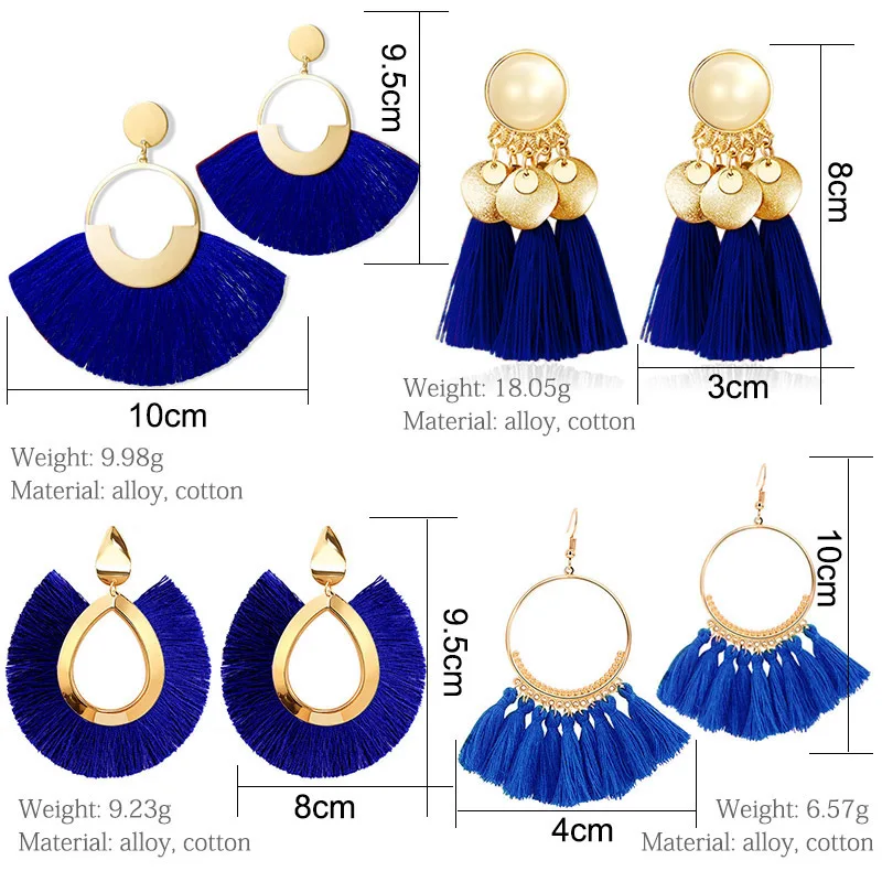 New Bohemian Tassel Earrings for Women 2020 Fashion Cotton Silk Fabric Long Fringe Dangle Drop Earrings Party Female Jewelry