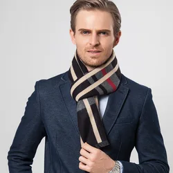 Man Winter Warm Scarf Cashmere Comfortable Soft Plaid Color Gentleman Classic Long Wrap Autumn Mens Fashion