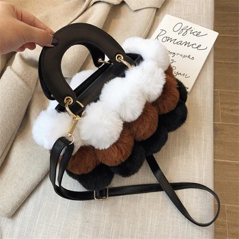 

autumn/winter plush handbag women's fashion one - shoulder cross - body bag French minority tote bag