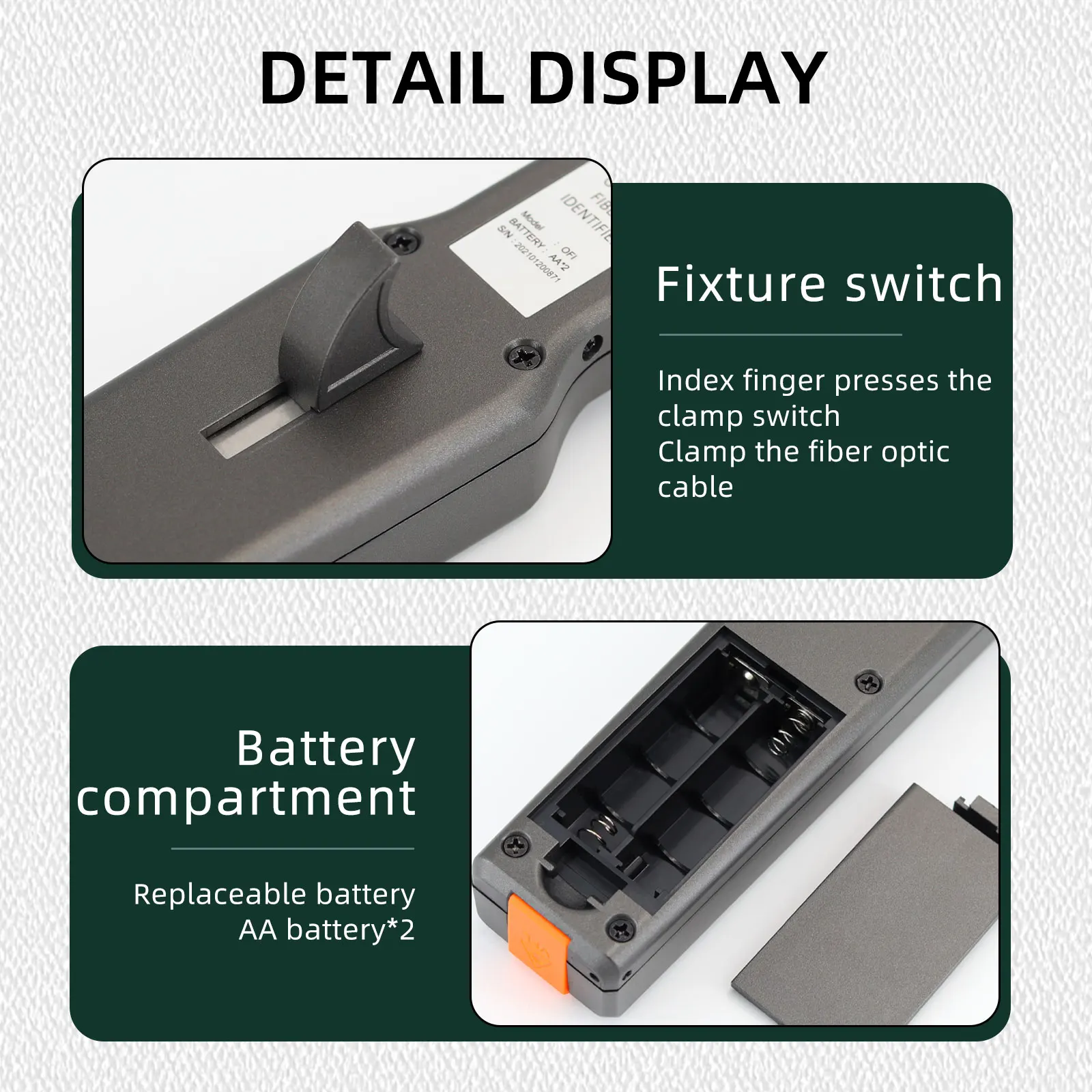 Optic Fiber Identifier + VFL   OFI Live Fiber Identifier Detector 900-1650nm SM and MM with Visual Fault Locator