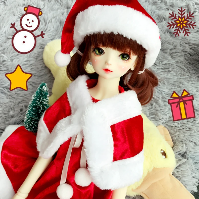 Кукольная одежда 1/3 BJD рождественское зимнее платье+ накидка+ шляпа для 1/3 BJD кукла аксессуары для куклы одежда костюм красный BJD платье костюм