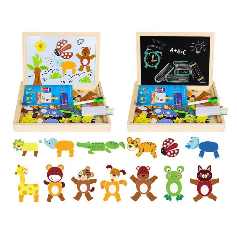 Wooden 3D Magnetic Jigsaw Puzzle Cartoon Animal Child Intelligence Development Toy 8 Styles Educational Toy Gift - Цвет: Animals