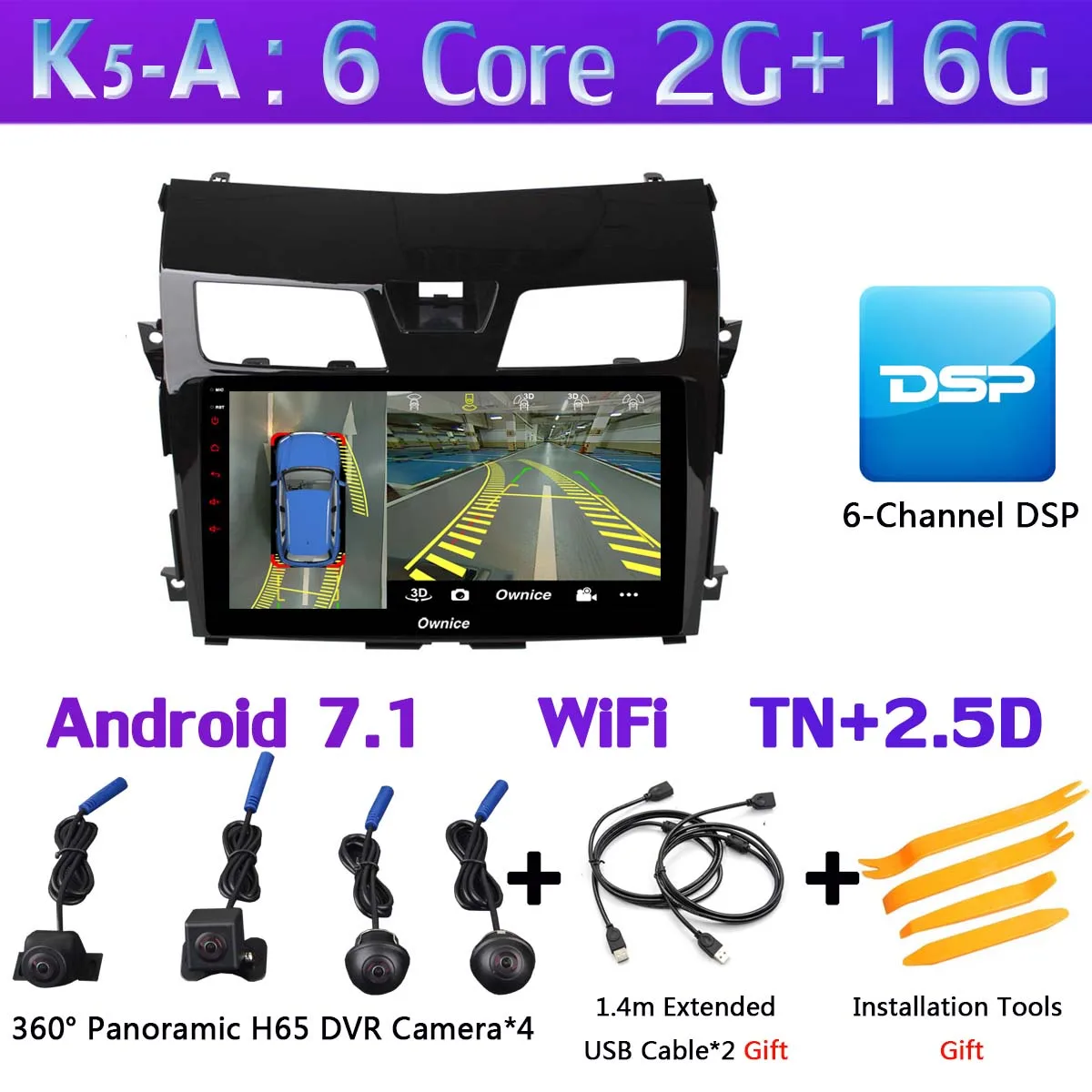 K5-A 360 ° камера 4G SIM+ WiFi Android 9,0 8Core 4G+ 64G gps радио CarPlay DSP SPDIF автомобильный мультимедийный плеер для Nissan Teana J33 2013 - Цвет: K5-A