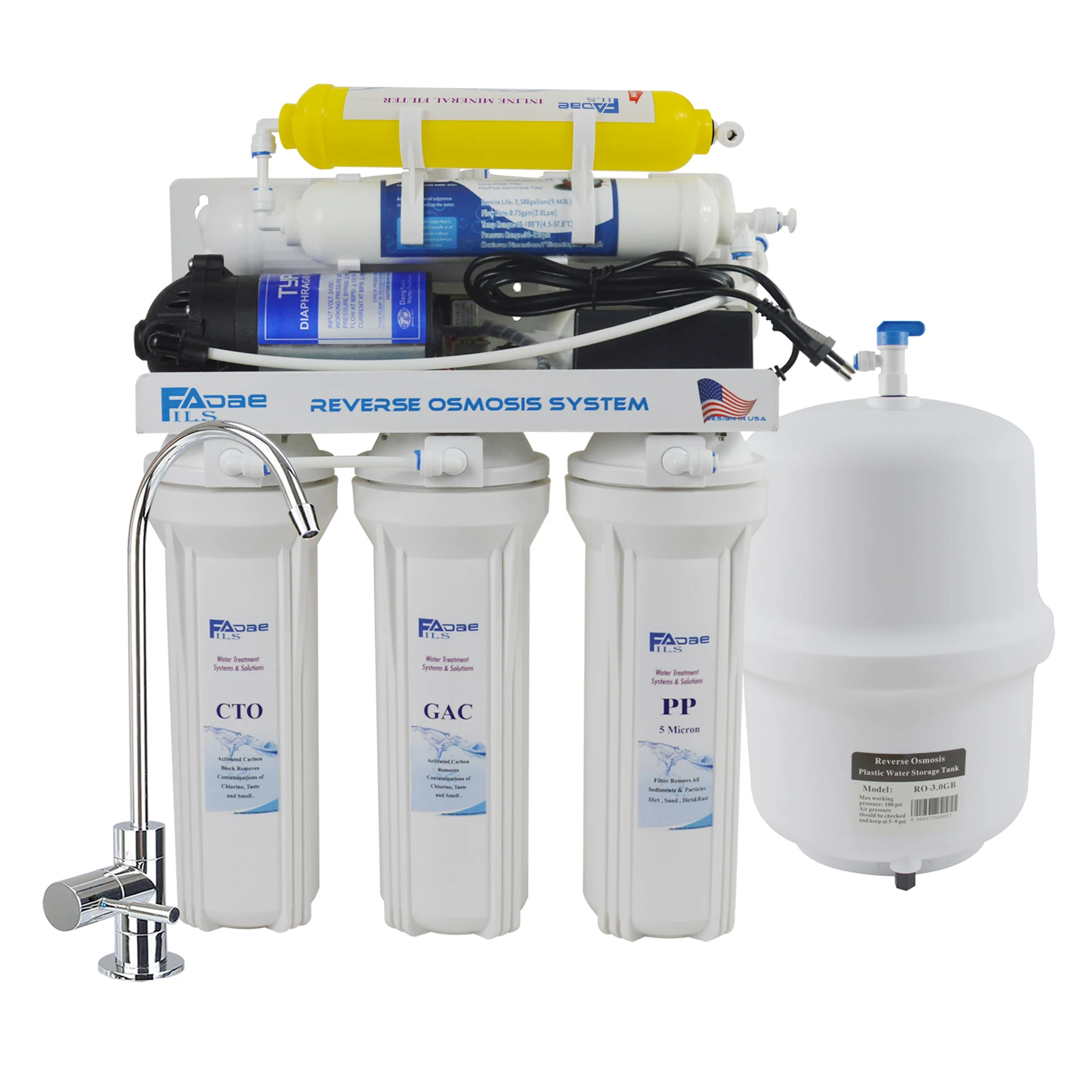 Sistema di filtraggio dell/'acqua sotto lavello con rubinetto separati facile da installare 180L//H Sistema Filtrazione Acquaa 3 stadi per uso domestico