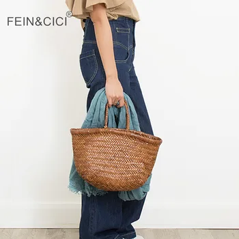 

Women woven totes bags pu leather knitting basket handbag female large capacity Weave bucket bag 2020 summer new drop shipping
