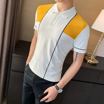 

High Quality Summer Men Polo Shirt Fashion 2020 Short Sleeve Knitted Polo Shirt Men Patchwork Color Slim Fit Casual Polos Homme