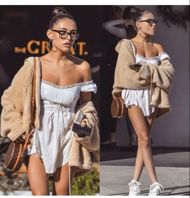 Madison Beer Стиль Знаменитостей теплая Модная свободная универсальная Повседневная стильная милая плюшевая укороченная куртка с капюшоном и длинным рукавом