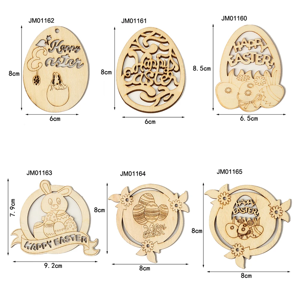 10pcs Creative Carved Easter Eggs Wood DIY Crafts Wooden Hanging Ornament Home Decoration Scrapbooking