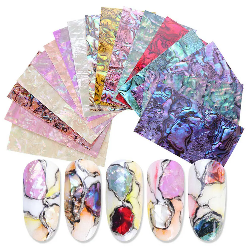 

3D Shell Nail Art Sticker Gradient Mermaid Flakes Foil Design Nail Decorations Adhesive Holographic Water Transfer Decals