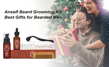 

4 Pcs/pack Men Beard Growth Kit Beard Roller Beard Wash Beard Oil Beard Comb Facial Hair Growth Kit beard shampoo for men