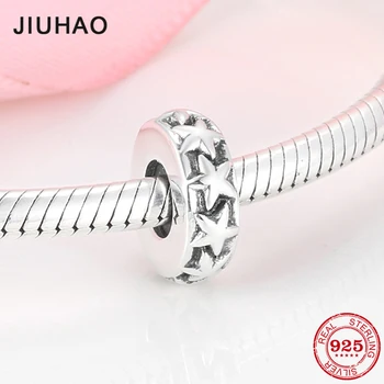 

High quality 925 Sterling Silver Simple stars charms Beads Stopper spacer bead fit Original European Bracelet making women