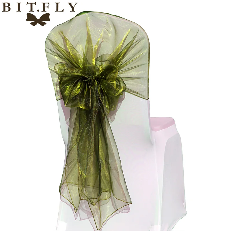 olive green BIT. FLY 65x275 см органза ткань стул пояса крышка капот для свадебной вечеринки события церемония банкета отель украшения - Цвет: olive green