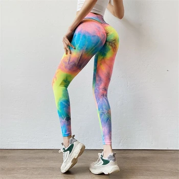 

Newly Fashion Women High Waist Seamless Gym Legging Fitness Pant Rainbow Tie-dye Scrunch Leggins Push Up Workout Legging