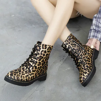 

Fashion Women High-top Leopard Print Boots Autumn Winter Motorcycle Ankle Platform Boots Ladies Boots Leather Shoes J5-87