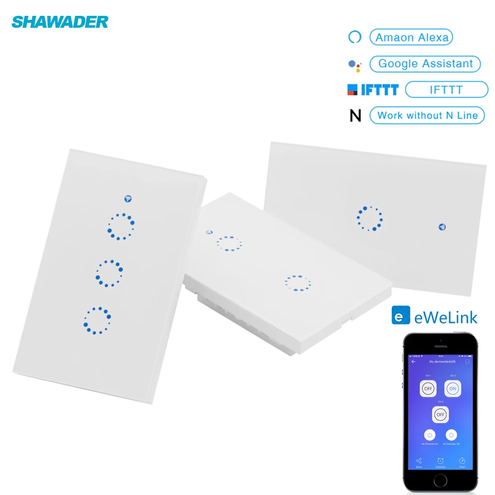 

Wifi Smart Touch Panel Light Switch US Interruptor Inteligente Remote Voice Control Work with Alexa Google Home IFTTT 1/2/3 Gang
