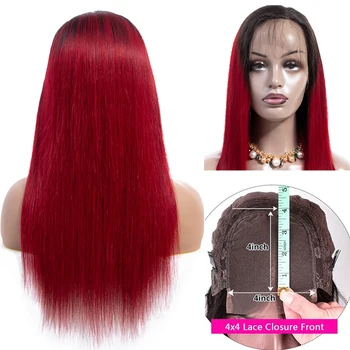 

Ombre Lace closure Human Hair Wigs 1B/Blue/Purple/Green/Red Straight Human Hair Wigs Ombre Peruvian Remy Hair 4*4 Lace closure