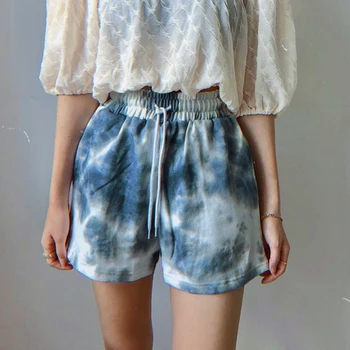 

SEASONS Women Tie Dye Print Elastic High Waist Shorts Summer Casual Loose Sweat Short Pants Ladies Fashion Streetwear ASSH81246