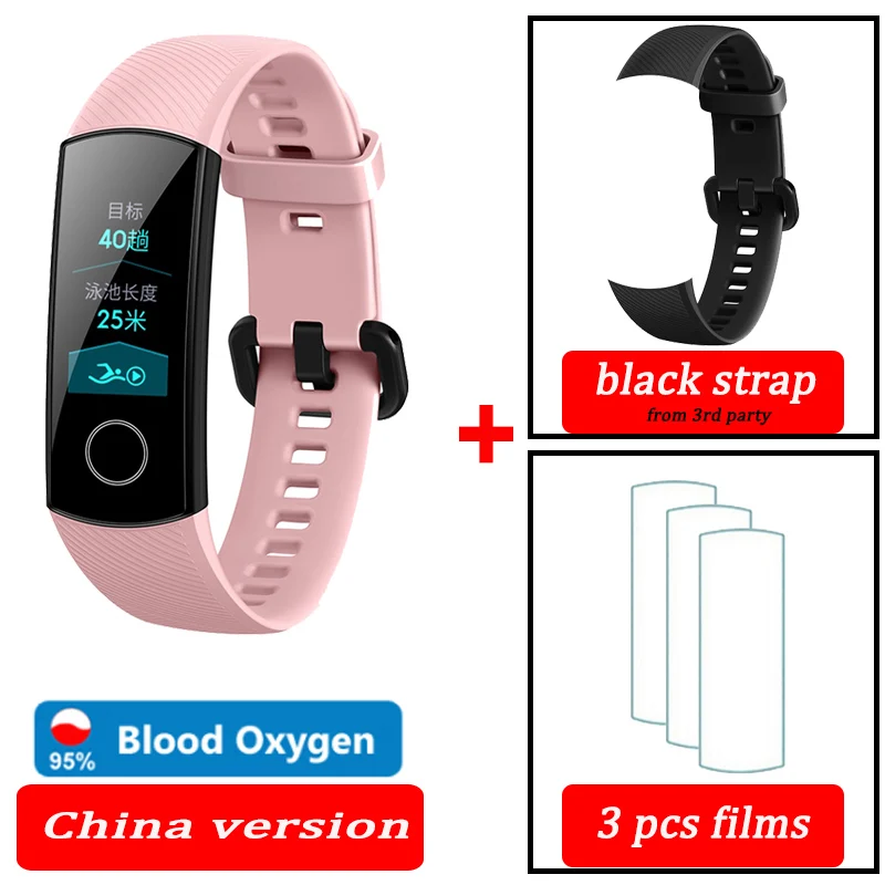 pink CN black Кровяный кислород honor band 5 Смарт-браслет AMOLED Huawe honor умные часы пульсометр фитнес сон Плавание Спорт трекер - Цвет: pink CN black