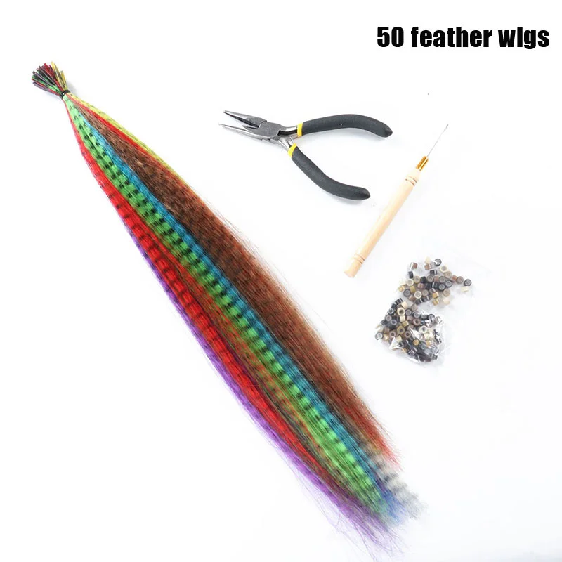 55pcs Synthetic Straight Multi-color Feathers Hairpiece Wig Hair